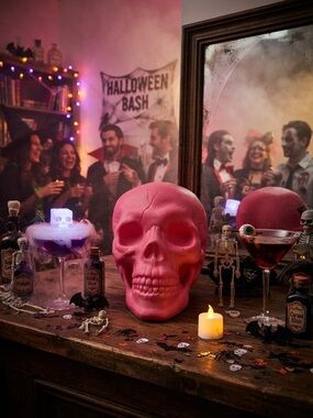Pink Halloween Skull Decor